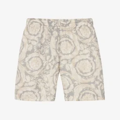 Versace Boys Ivory & Grey Silk Barocco Shorts Hot