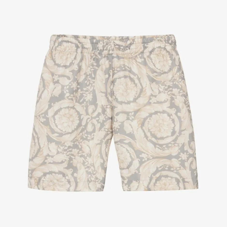 Versace Boys Ivory & Grey Silk Barocco Shorts Hot