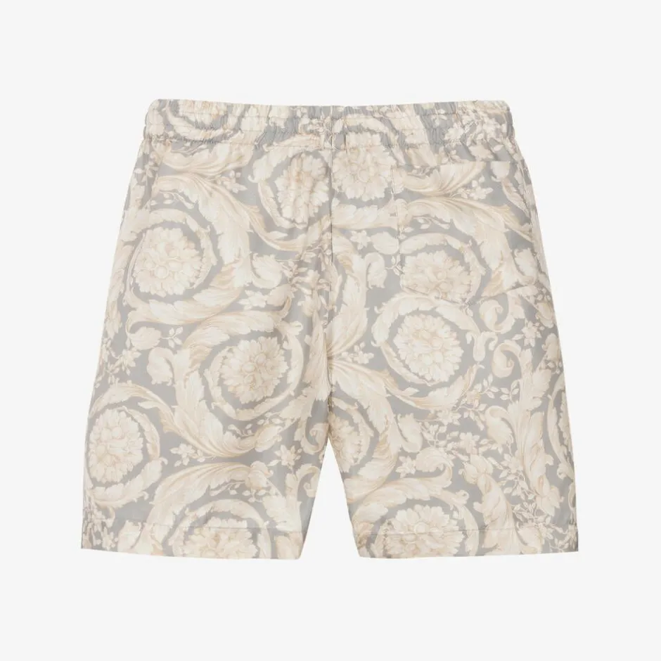Versace Boys Ivory & Grey Silk Barocco Shorts Hot