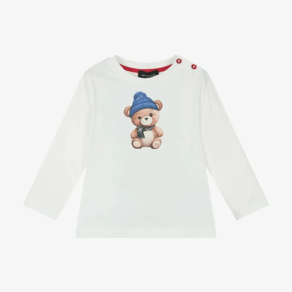 Monnalisa Boys Ivory Bear Print Cotton Top Sale