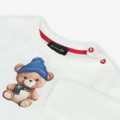 Monnalisa Boys Ivory Bear Print Cotton Top Sale
