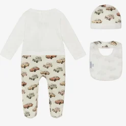 Dolce amp; Gabbana Boys Ivory Cotton Cars Babysuit Gift Set Clearance