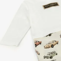 Dolce amp; Gabbana Boys Ivory Cotton Cars Babysuit Gift Set Clearance