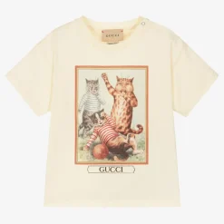 Gucci Boys Ivory Cotton Cats T-Shirt Online