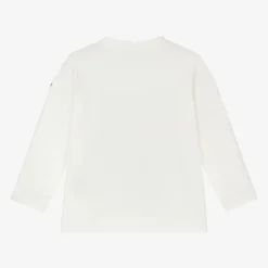 Moncler Enfant Boys Ivory Cotton Tricolour Logo Top Best