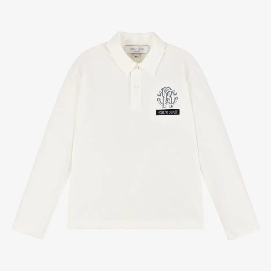 Roberto Cavalli Boys Ivory RC Monogram Cotton Polo Shirt Online