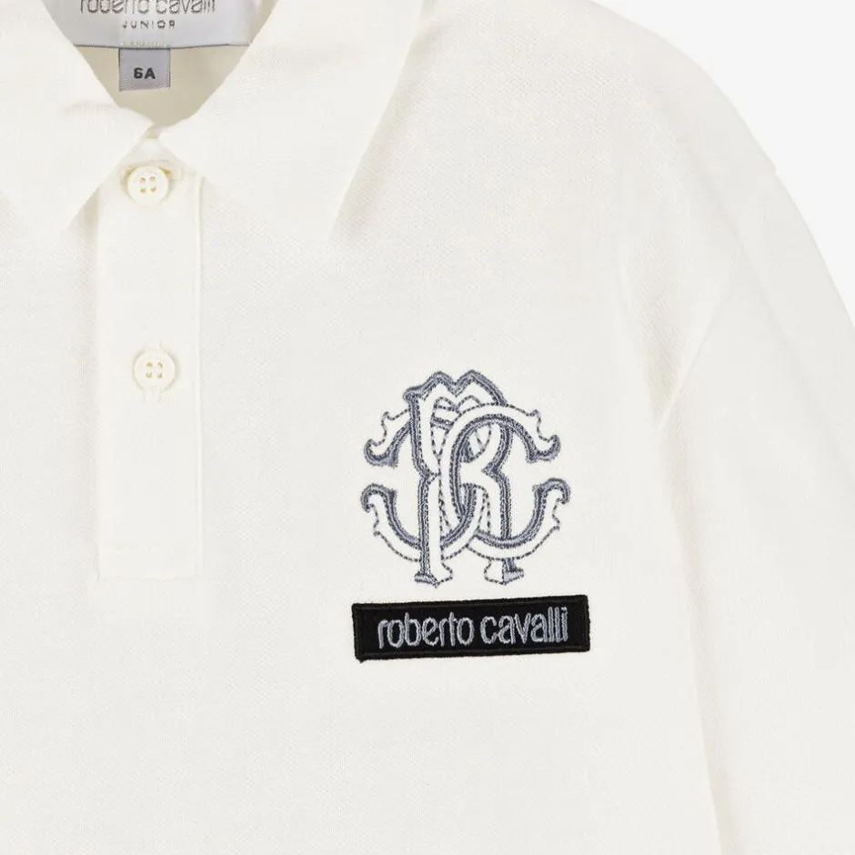 Roberto Cavalli Boys Ivory RC Monogram Cotton Polo Shirt Online
