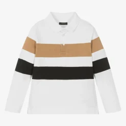 Mayoral Boys Ivory Stripe Cotton Polo Shirt Hot