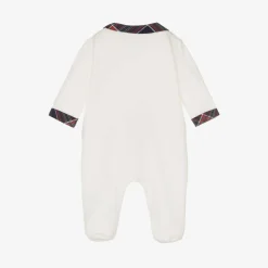 Pureté Du... Bébé Boys Ivory Velour Babygrow Clearance