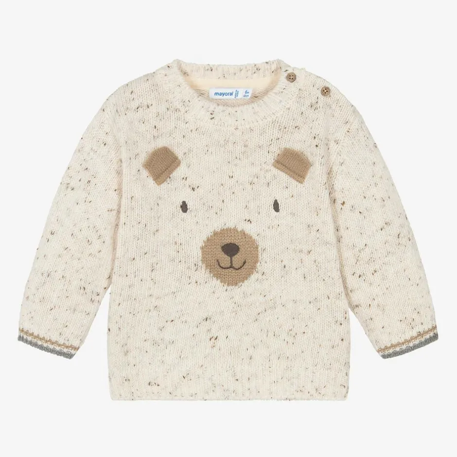Mayoral Boys Ivory Wool Knit Bear Sweater Clearance