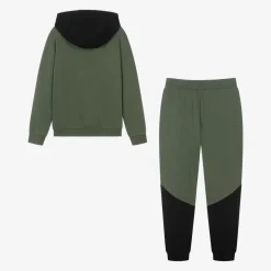 EA7 Emporio Armani Boys Khaki Green Cotton Colourblock Tracksuit Outlet