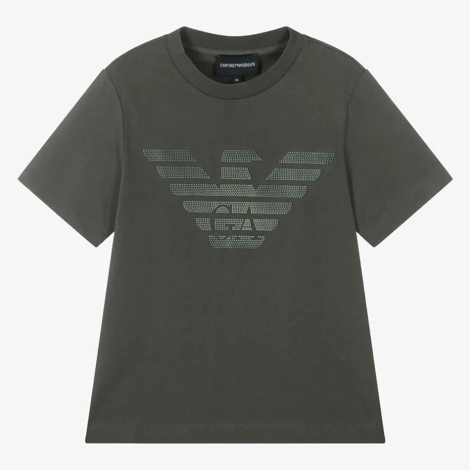 Emporio Armani Boys Khaki Green Cotton Eagle T-Shirt