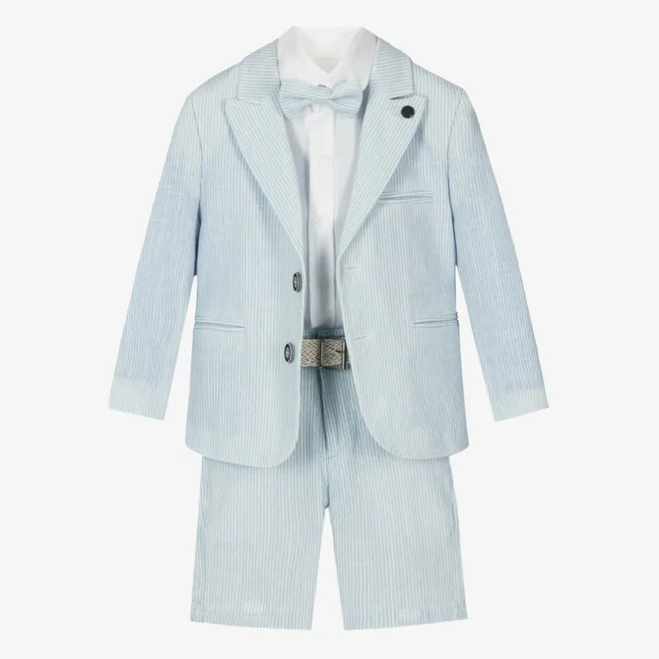 Beau KiD Boys Light Blue Stripe Cotton Shorts Suit Clearance