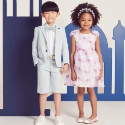 Beau KiD Boys Light Blue Stripe Cotton Shorts Suit Clearance