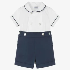 Ancar Boys Navy Blue & White Cotton Buster Suit Clearance