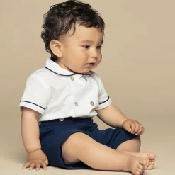 Ancar Boys Navy Blue & White Cotton Buster Suit Clearance