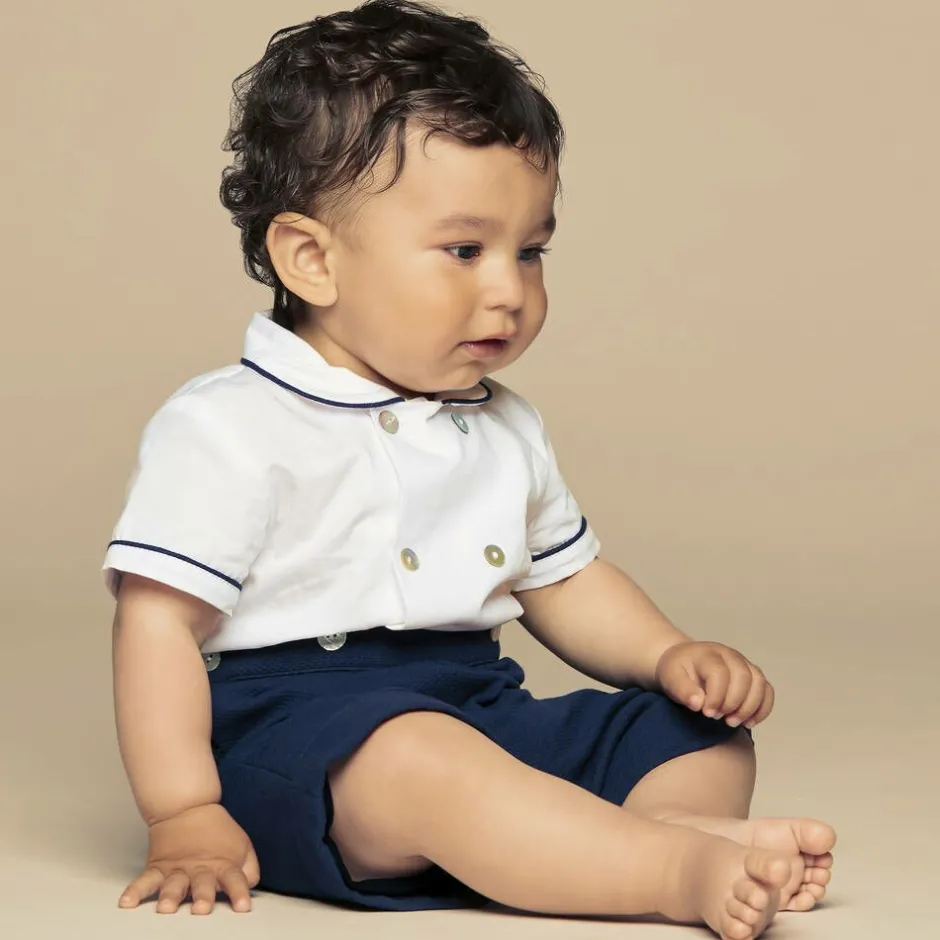 Ancar Boys Navy Blue & White Cotton Buster Suit Clearance