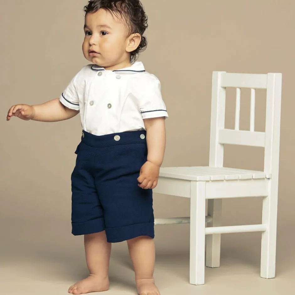 Ancar Boys Navy Blue & White Cotton Buster Suit Clearance