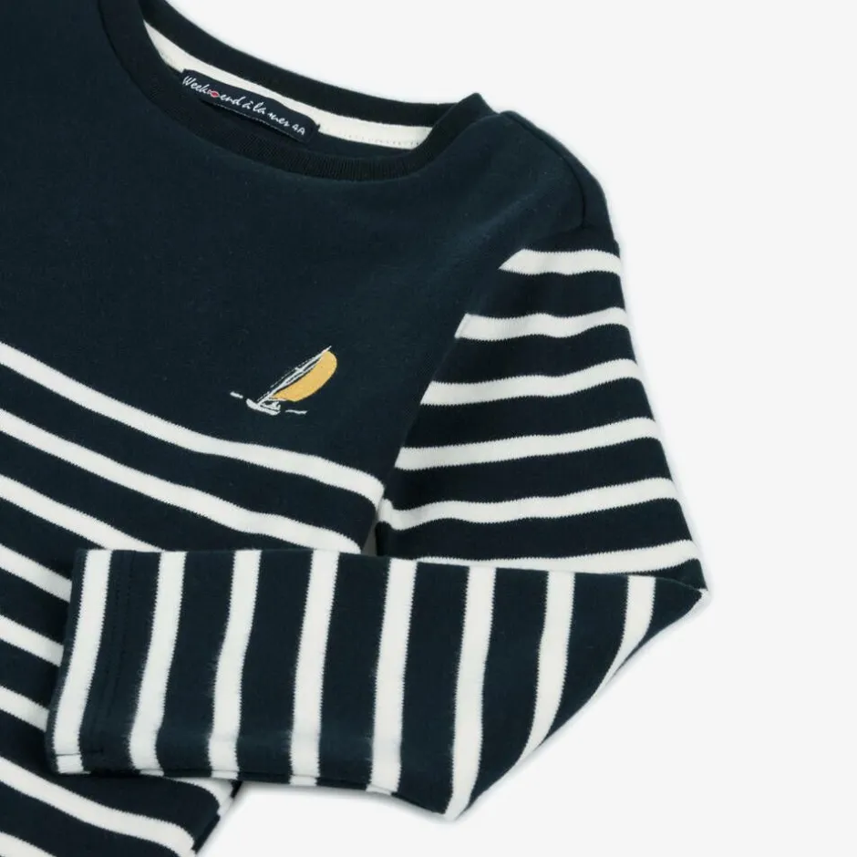Week-end à la mer Boys Navy Blue & White Striped Cotton Top Clearance