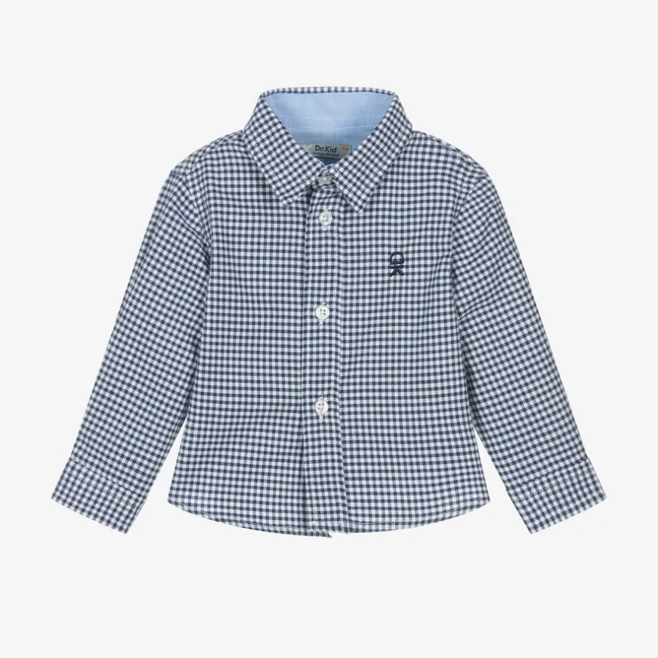 Dr. Kid Boys Navy Blue Check Cotton Shirt Sale