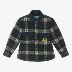 KENZO KIDS Boys Navy Blue Check Shacket Online