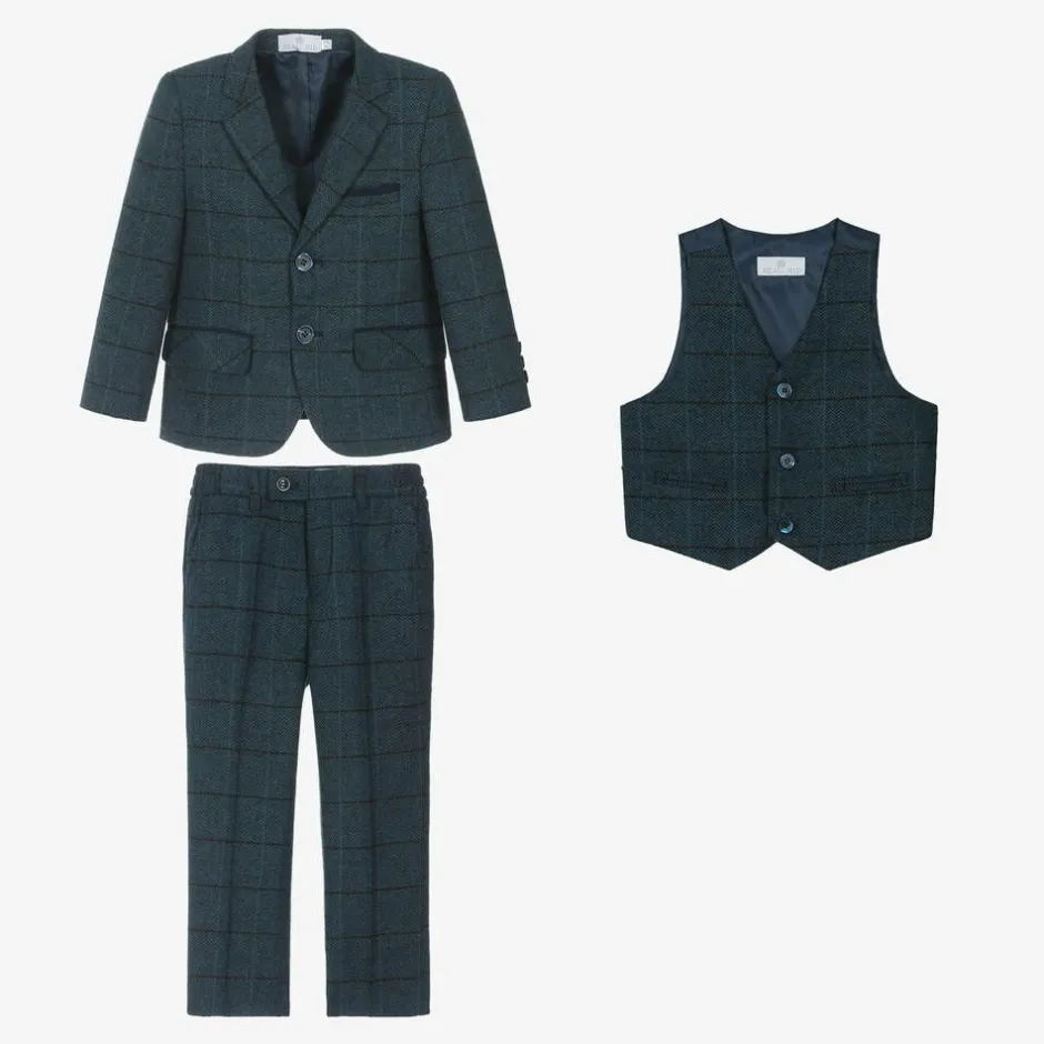 Beau KiD Boys Navy Blue Check Suit