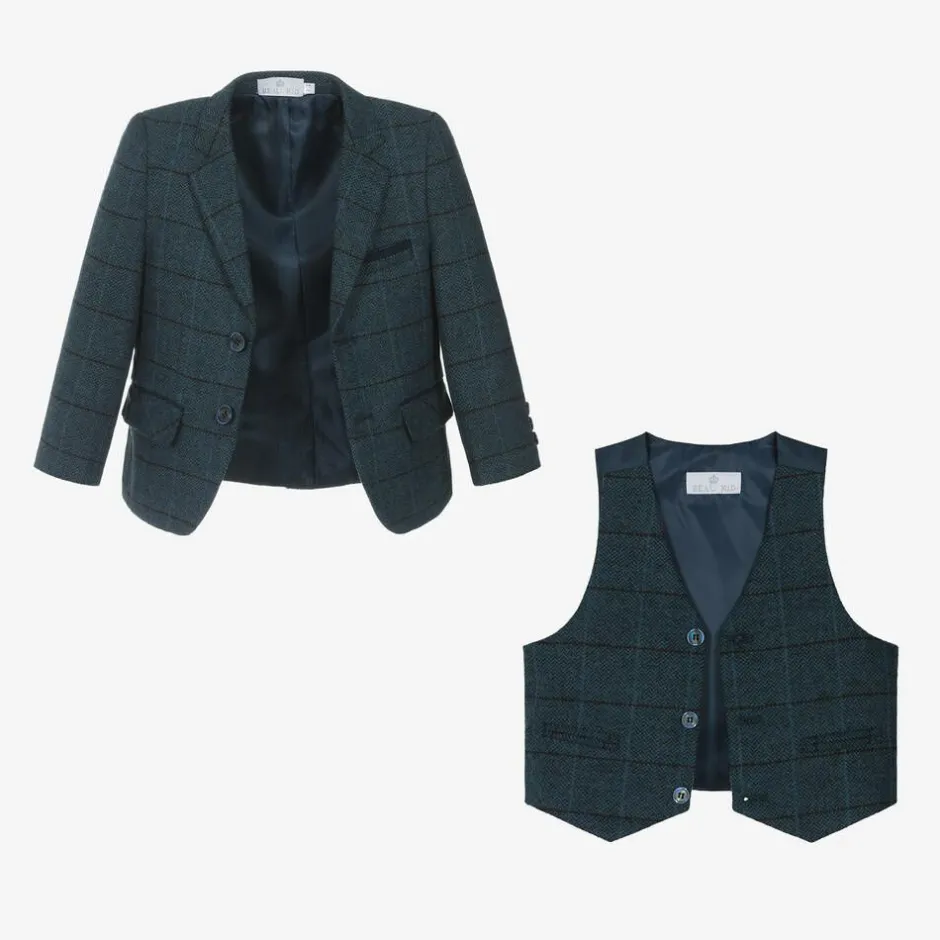 Beau KiD Boys Navy Blue Check Suit