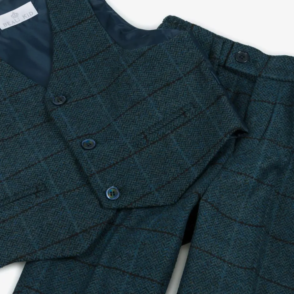 Beau KiD Boys Navy Blue Check Suit