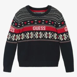 Guess Boys Navy Blue Cotton Knit Jumper Clearance