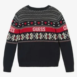 Guess Boys Navy Blue Cotton Knit Jumper Clearance
