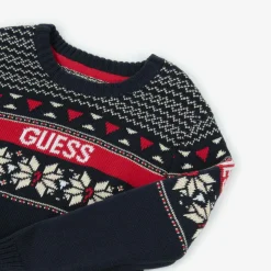 Guess Boys Navy Blue Cotton Knit Jumper Clearance