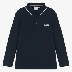 BOSS Boys Navy Blue Cotton Polo Shirt Online