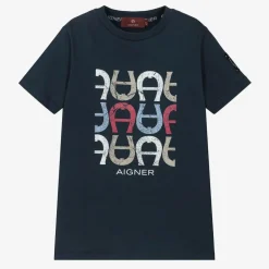 AIGNER Boys Navy Blue Cotton T-Shirt New