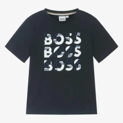 BOSS Boys Navy Blue Cotton T-Shirt Discount