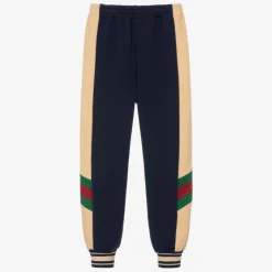 Gucci Boys Navy Blue Cotton Web Joggers Discount