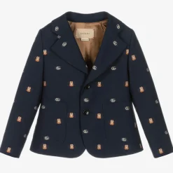 Gucci Boys Navy Blue Double G Wool Blazer Sale