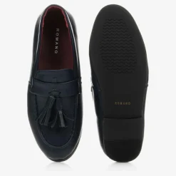 Romano Boys Navy Blue Faux Leather Loafers Outlet