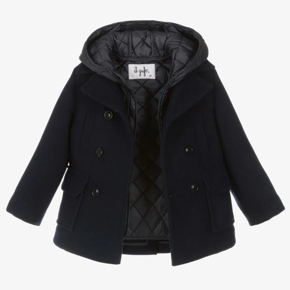 Il Gufo Boys Navy Blue Felted 2-in-1 Coat