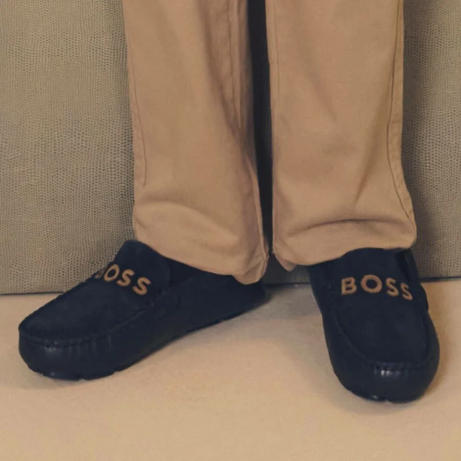 BOSS Boys Navy Blue Leather Moccasins Best