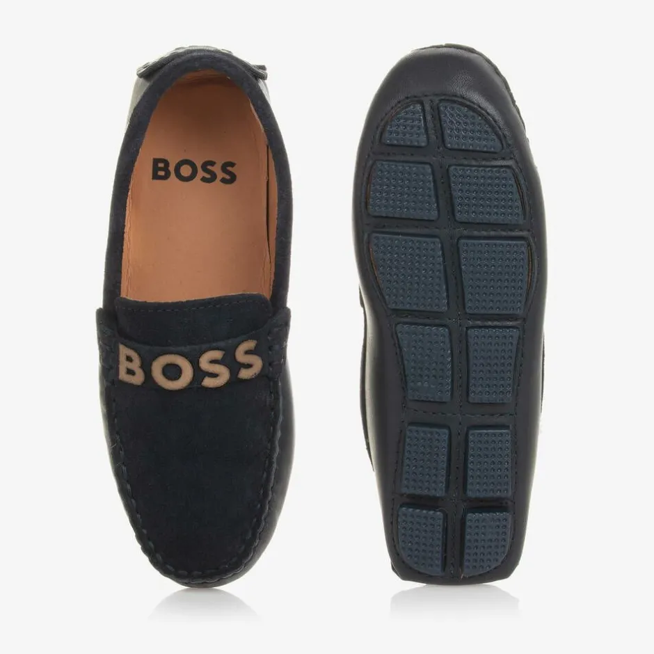 BOSS Boys Navy Blue Leather Moccasins Best