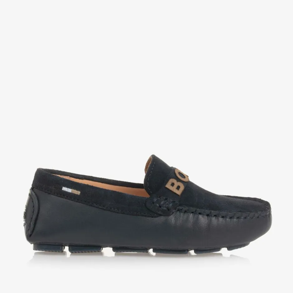 BOSS Boys Navy Blue Leather Moccasins Best