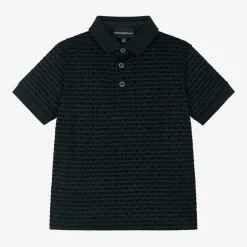 Emporio Armani Boys Navy Blue Logo Pattern Polo Shirt