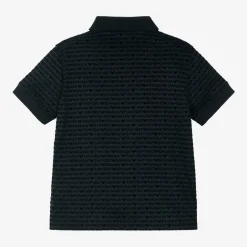 Emporio Armani Boys Navy Blue Logo Pattern Polo Shirt