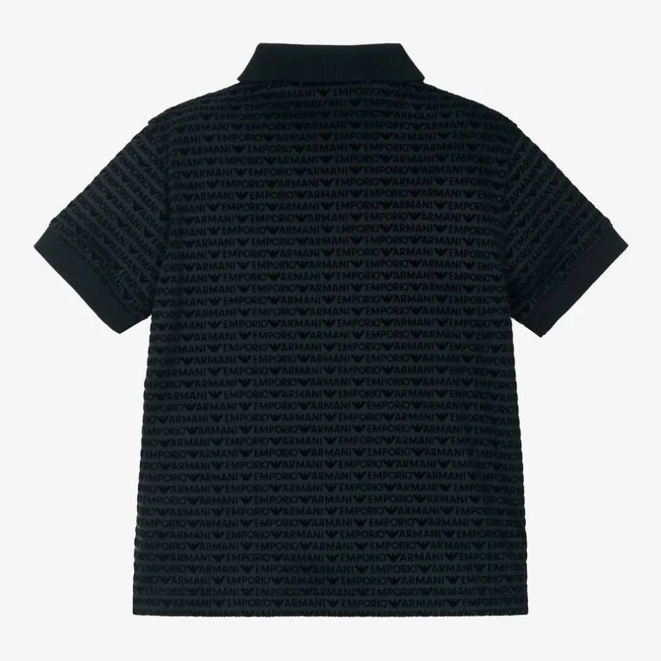 Emporio Armani Boys Navy Blue Logo Pattern Polo Shirt