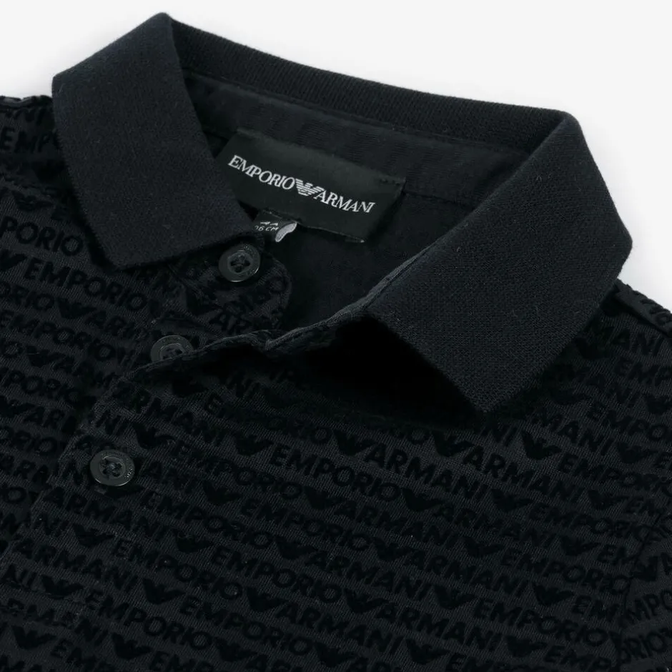 Emporio Armani Boys Navy Blue Logo Pattern Polo Shirt