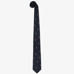 Ralph Lauren Boys Navy Blue Pony Logo Silk Tie Outlet