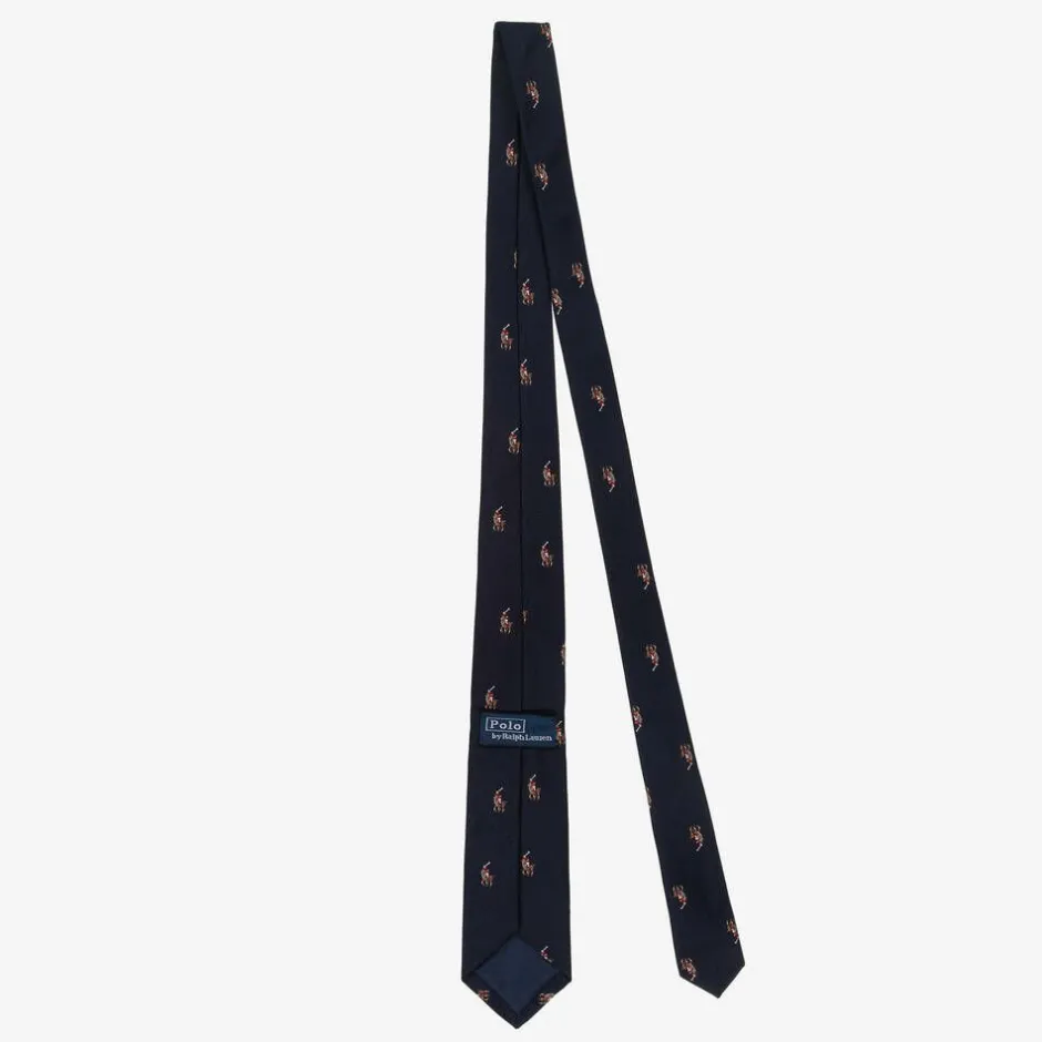 Ralph Lauren Boys Navy Blue Pony Logo Silk Tie Outlet