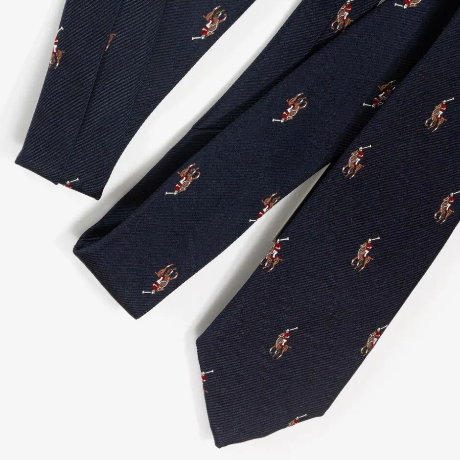 Ralph Lauren Boys Navy Blue Pony Logo Silk Tie Outlet