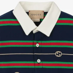 Gucci Boys Navy Blue Striped Web Polo Shirt Sale