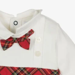 Emile et Rose Boys Navy Blue Velour Tartan Babygrow Discount